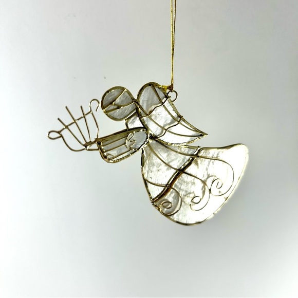 Vintage Capiz Shell Harp Angel Christmas Ornament - Picture 5 of 6